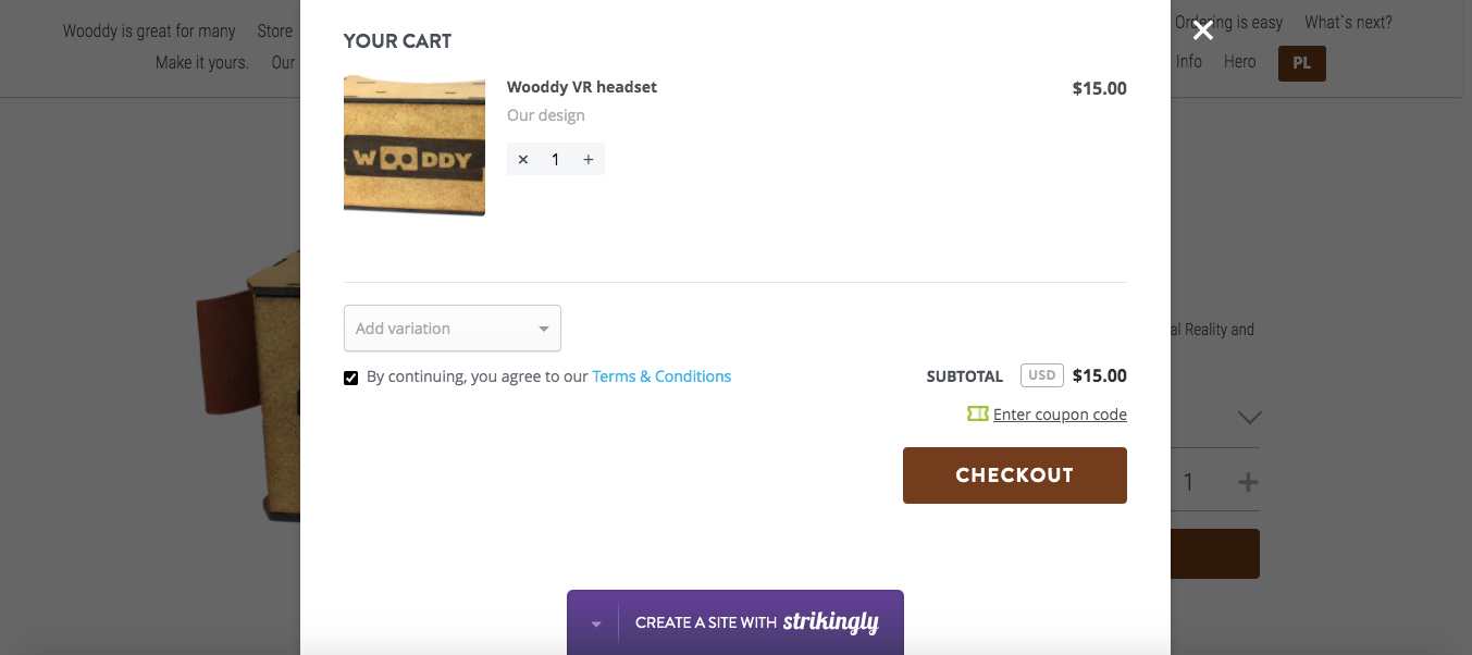a user's shopping cart on a website built on Strikingly a user's shopping cart on a website built on Strikingly